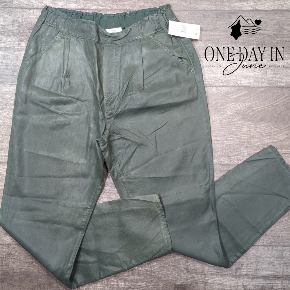 AG Adriano Goldschmied Pull On Coated Ankle Pants Olive Green NWT Size 27 (4)
